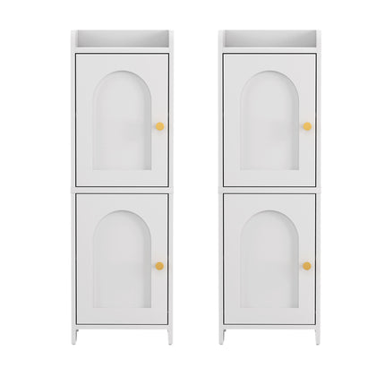 Artiss 2x Bathroom Storage Cabinet 2-Tier Slim Toilet Organizer Adjustable White.