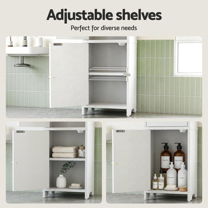 Artiss 2x Bathroom Storage Cabinet 2-Tier Slim Toilet Organizer Adjustable White.