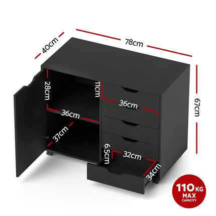 Artiss Mobile Filing Cabinet 5 Drawer with Door Modern Storage Cabinet Printer Stand.