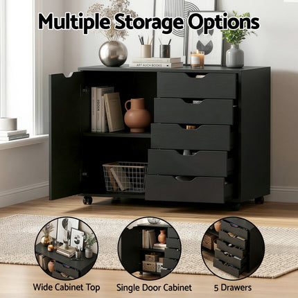 Artiss Mobile Filing Cabinet 5 Drawer with Door Modern Storage Cabinet Printer Stand.