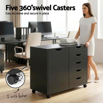 Artiss Mobile Filing Cabinet 5 Drawer with Door Modern Storage Cabinet Printer Stand.