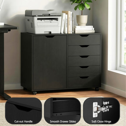 Artiss Mobile Filing Cabinet 5 Drawer with Door Modern Storage Cabinet Printer Stand.