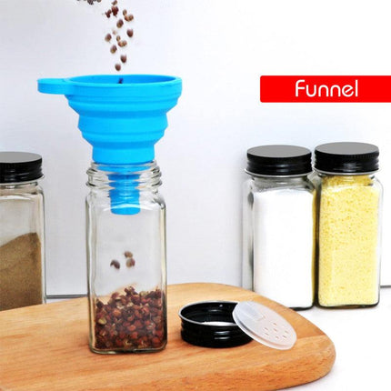 Hivvago 12 Pack Glass Spice Jar Set 120ml Airtight Square Jars with Shaker Lids Labels Funnel and Brush.