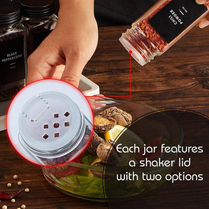 Hivvago 12 Pack Glass Spice Jar Set 120ml Airtight Square Jars with Shaker Lids Labels Funnel and Brush.