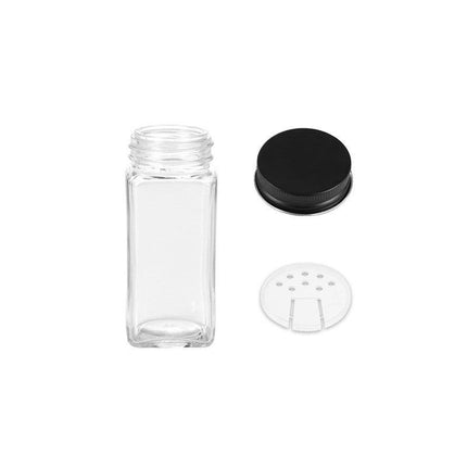Hivvago 12 Pack Glass Spice Jar Set 120ml Airtight Square Jars with Shaker Lids Labels Funnel and Brush.