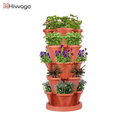 Hivvago 5-Tier Vertical Garden Planter – Stackable Indoor/Outdoor Pot with Base.