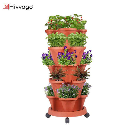 Hivvago 5-Tier Vertical Garden Planter – Stackable Indoor/Outdoor Pot with Wheel Base.