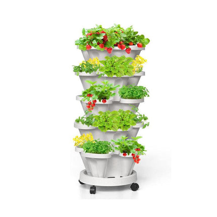 Hivvago 5-Tier Vertical Garden Planter – Stackable Indoor/Outdoor Pot with Wheel Base.