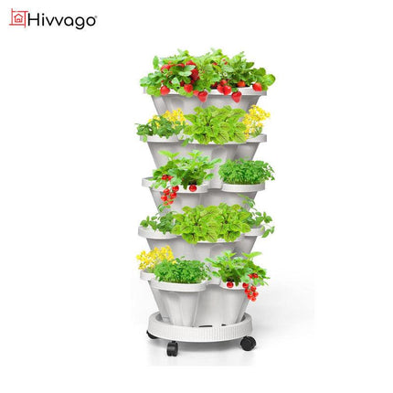Hivvago 5-Tier Vertical Garden Planter – Stackable Indoor/Outdoor Pot with Wheel Base.