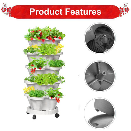Hivvago 5-Tier Vertical Garden Planter – Stackable Indoor/Outdoor Pot with Wheel Base.