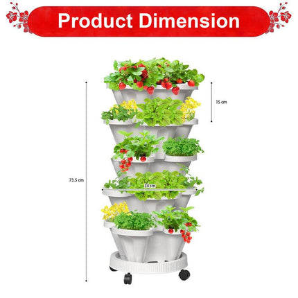 Hivvago 5-Tier Vertical Garden Planter – Stackable Indoor/Outdoor Pot with Wheel Base.