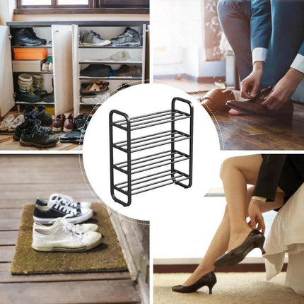 Hivvago 4-Layer Shoe Rack – Compact Steel Frame Organizer for Entryway, Black.