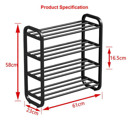 Hivvago 4-Layer Shoe Rack – Compact Steel Frame Organizer for Entryway, Black.