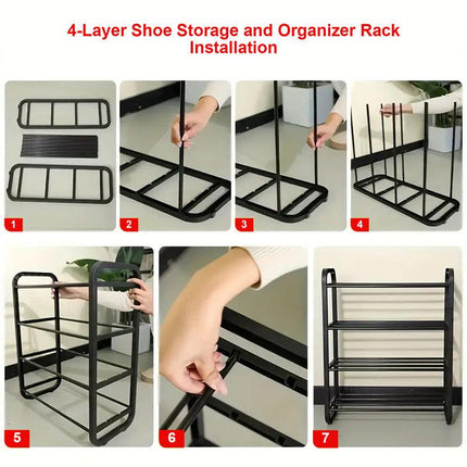 Hivvago 4-Layer Shoe Rack – Compact Steel Frame Organizer for Entryway, Black.