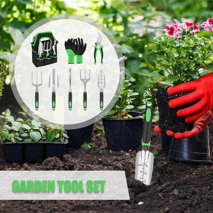 Hivvago 8-Piece Stainless Steel Garden Tool Set with Tote & Gloves.