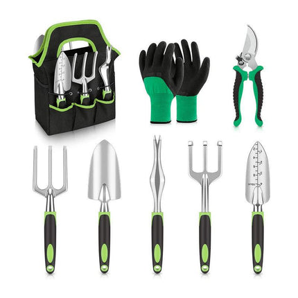 Hivvago 8-Piece Stainless Steel Garden Tool Set with Tote & Gloves.