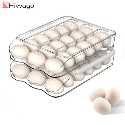 Hivvago 2 Layers Automatic Rolling Clear Egg Refrigerator Organizer with Lid.