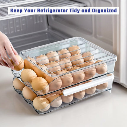 Hivvago 2 Layers Automatic Rolling Clear Egg Refrigerator Organizer with Lid.