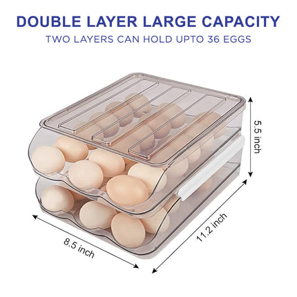 Hivvago 2 Layers Automatic Rolling Clear Egg Refrigerator Organizer with Lid.