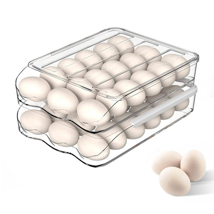 Hivvago 2 Layers Automatic Rolling Clear Egg Refrigerator Organizer with Lid.