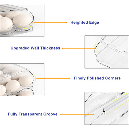 Hivvago 2 Layers Automatic Rolling Clear Egg Refrigerator Organizer with Lid.