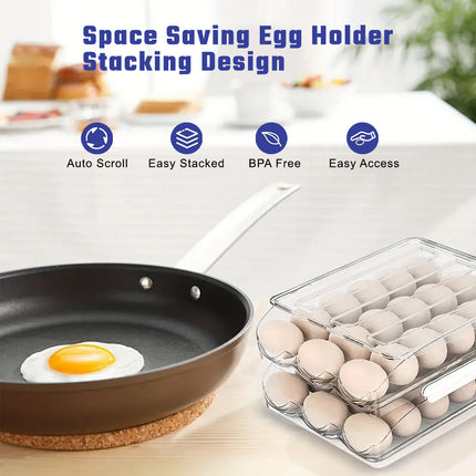 Hivvago 2 Layers Automatic Rolling Clear Egg Refrigerator Organizer with Lid.