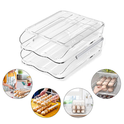 Hivvago 2 Layers Automatic Rolling Clear Egg Refrigerator Organizer with Lid.