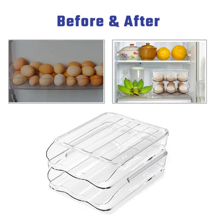 Hivvago 2 Layers Automatic Rolling Clear Egg Refrigerator Organizer with Lid.