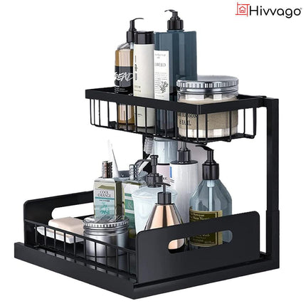 Hivvago 2-Tier Pull-Out Under Sink Organizer Storage Shelf For Kitchen.