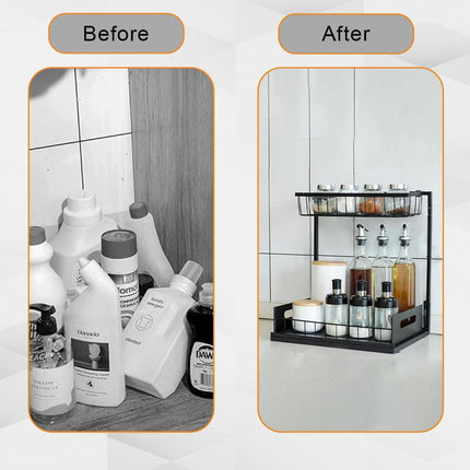 Hivvago 2-Tier Pull-Out Under Sink Organizer Storage Shelf For Kitchen.