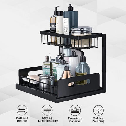 Hivvago 2-Tier Pull-Out Under Sink Organizer Storage Shelf For Kitchen.