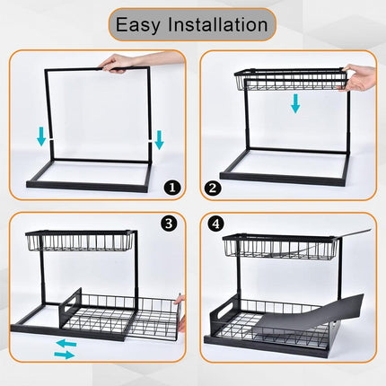 Hivvago 2-Tier Pull-Out Under Sink Organizer Storage Shelf For Kitchen.