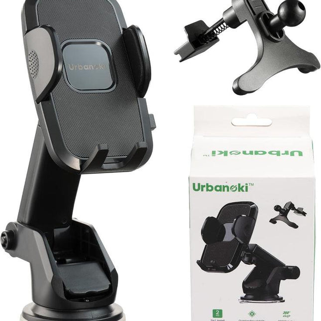 Urbanoki 4 in 1 Car Phone Holder Dashboard Windshield Vent Mount for All Phones - Black.