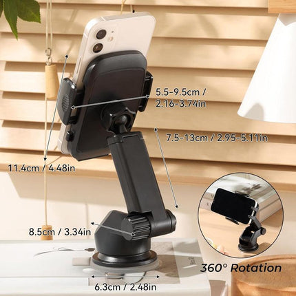 Urbanoki 4 in 1 Car Phone Holder Dashboard Windshield Vent Mount for All Phones - Black.