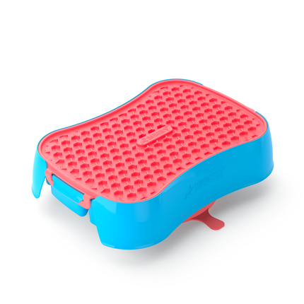 4-in-1 Slow Feeder Dog Bowl - Blue Bowl and Warm Ocean Red Lickmat.