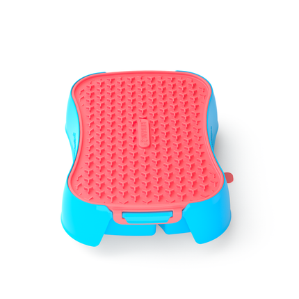4-in-1 Slow Feeder Dog Bowl - Blue Bowl and Warm Ocean Red Lickmat.