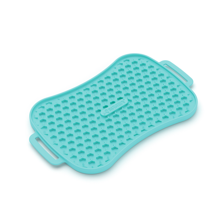 4-in-1 Slow Feeder Dog Bowl - Warm Ocean Red Bowl with Teal Lickmat.