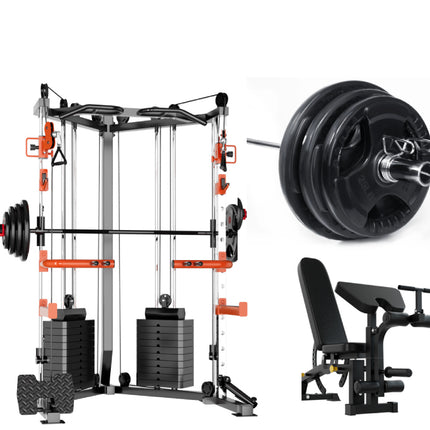 SmartFit C1 Max Multi Functional Cable Crossover Station 130kgs Pin Loaded  Machine + Multi Func Bench+7Ft Olympic Barbell + 100kgs Weights.