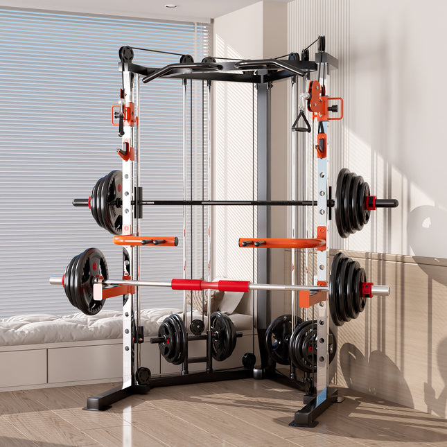 SmartFit C1 Max Multi Functional Cable Crossover Station 130kgs Pin Loaded  Machine + Multi Func Bench+7Ft Olympic Barbell + 100kgs Weights.