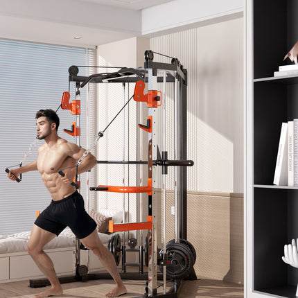 SmartFit C1 Max Multi Functional Cable Crossover Station 130kgs Pin Loaded  Machine + Multi Func Bench+7Ft Olympic Barbell + 100kgs Weights.