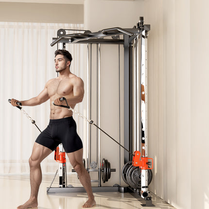 SmartFit C1 Max Multi Functional Cable Crossover Station 130kgs Pin Loaded  Machine + Multi Func Bench+7Ft Olympic Barbell + 100kgs Weights.