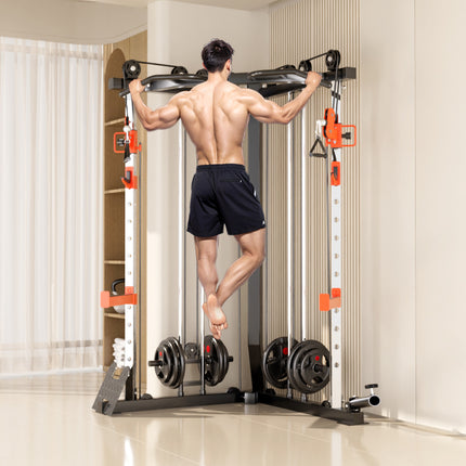 SmartFit C1 Max Multi Functional Cable Crossover Station 130kgs Pin Loaded  Machine + Multi Func Bench+7Ft Olympic Barbell + 100kgs Weights.
