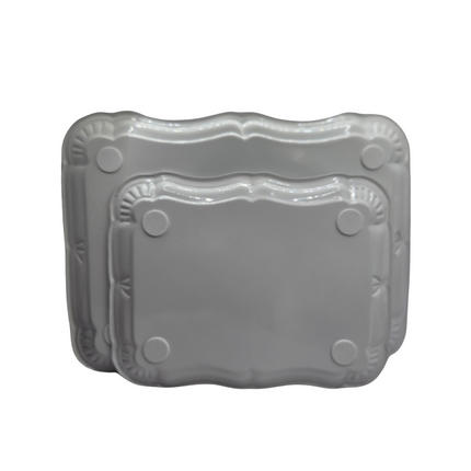 White Metal Serving Tray Set | Minimalist & Food-Safe Home Organisers (2pc).