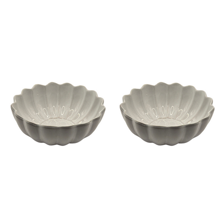Set of 2 Scalloped Terracotta Bowls | White Glaze Finish | Decorative & Serving Bowls.