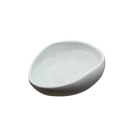 White Glazed Terracotta Half Oval Bowl | Hand Thrown | Decorative Centerpiece.