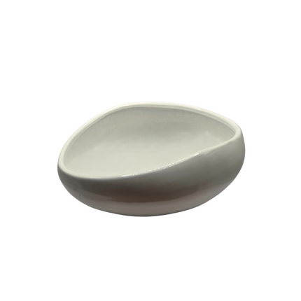 White Glazed Terracotta Half Oval Bowl | Hand Thrown | Decorative Centerpiece.