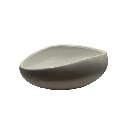 White Glazed Terracotta Half Oval Bowl | Hand Thrown | Decorative Centerpiece.
