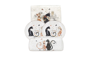 Cat Couple Embossed Entertaining Set.