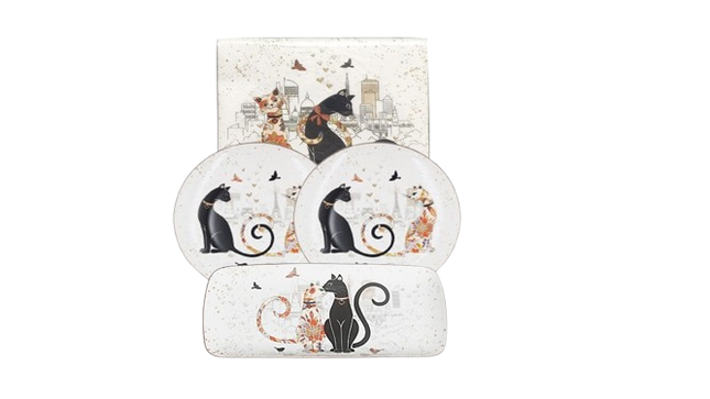 Cat Couple Embossed Entertaining Set.