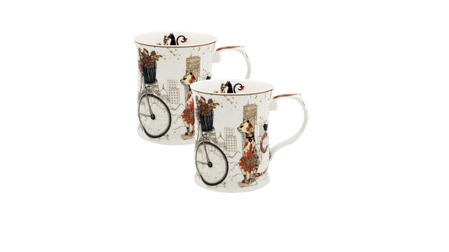 Fine Bone China Cat Couple Mug Set (415ml, Embossed) – Gift‑Ready.